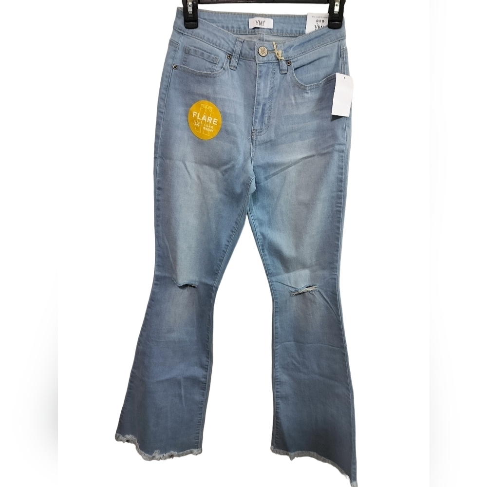 2531) YMI Jeans Blue Denim Light Wash High Rise Flare Leg Size 5/27
